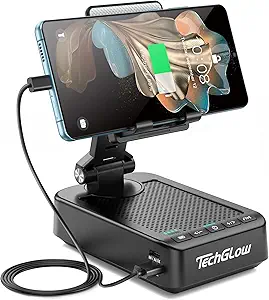 TechGlow Gifts for Men Women Foldable Cellphone Stand with Bluetooth Speaker Power Bank 360° Rotatable Phone Stand Birthday Gift Idea for Mom Dad Cool Tech Gifts