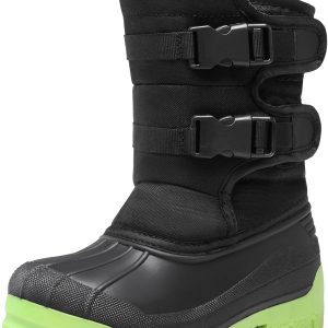 Boys Snow Boots Bright Colored Outsole Hook and Loop Slip Resistant Mid Calf Faux Fur Lining Winter Shoes for Little/Big Kids
